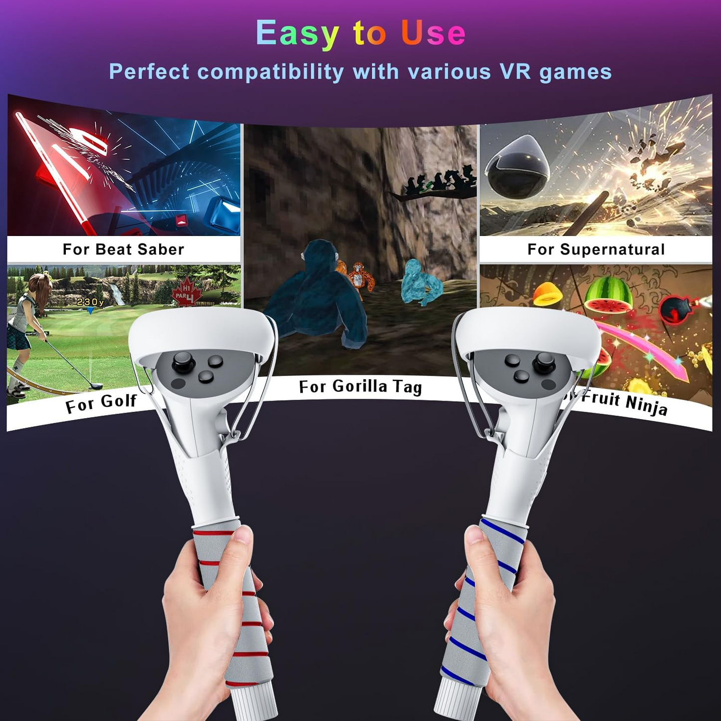 2 in 1 Long Arms & Handle Attachments Compatible with Oculus Quest 2 Hand Controllers, VR Gorilla Tag Long Arms/Stick Extension Grips for Meta Quest 2 Accessories for Beat Saber Golf Club Game