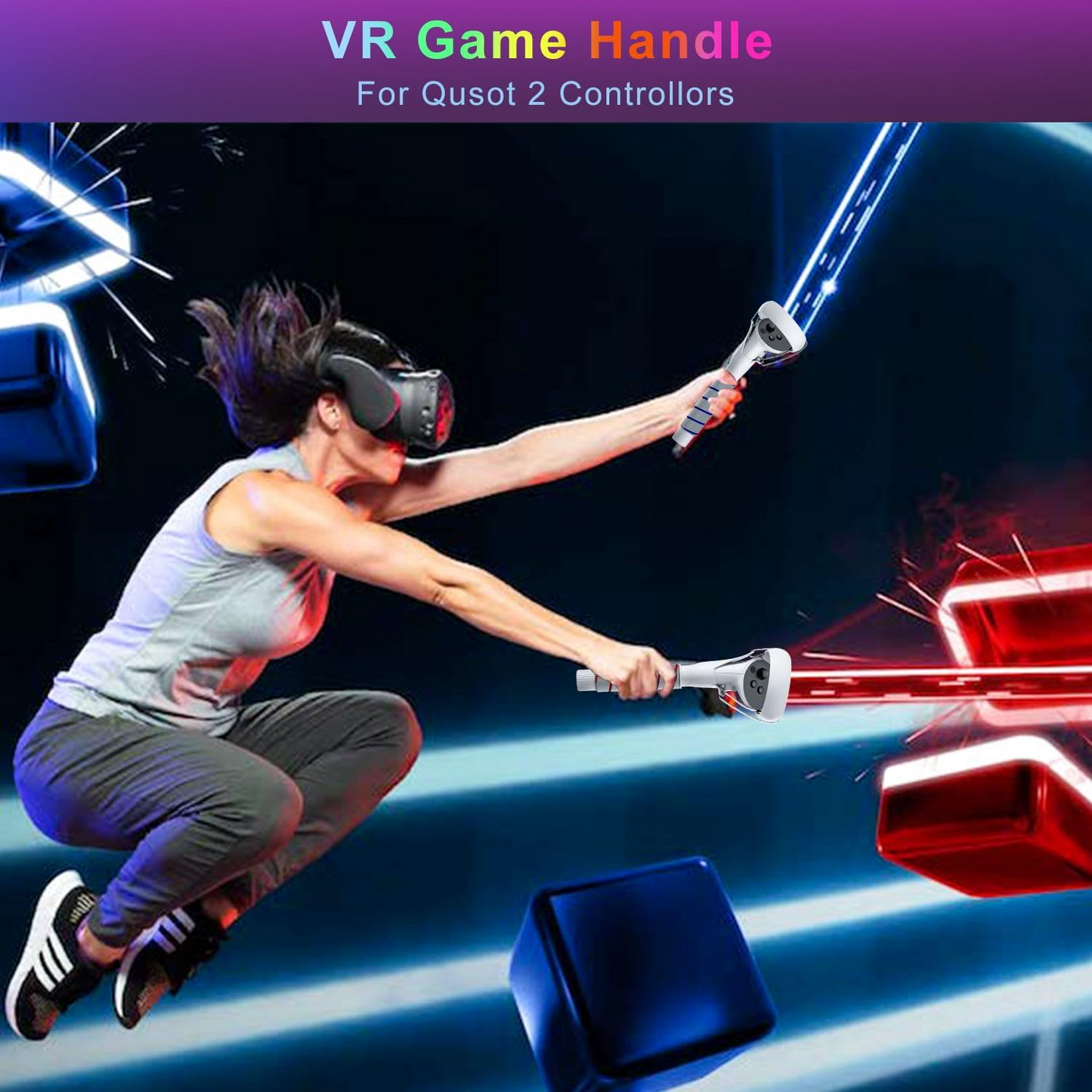 2 in 1 Long Arms & Handle Attachments Compatible with Oculus Quest 2 Hand Controllers, VR Gorilla Tag Long Arms/Stick Extension Grips for Meta Quest 2 Accessories for Beat Saber Golf Club Game