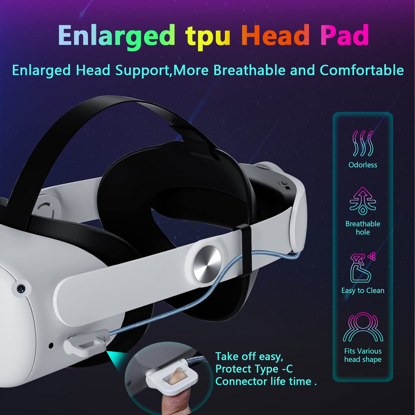 Head Strap with Battery for Oculus Quest 2, 10000mAh Battery Pack Extend 8H Playtime, Fast Charging VR Power, Adjustable Elite Strap Replacement Accessories for Oculus/Meta Quest 2
